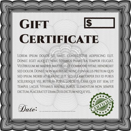 Gift certificate template. Printer friendly. Complex design. Detailed.