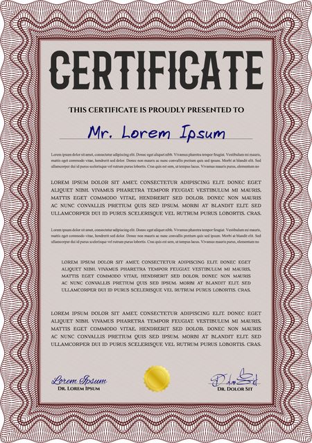 Certificate template. Easy to print. Nice design. Customizable, Easy to edit and change colors. Red color.