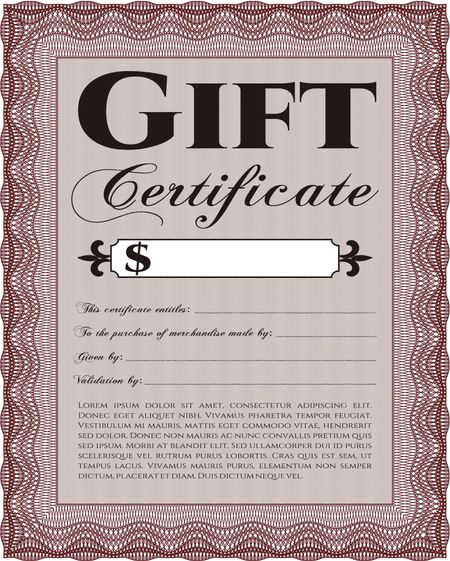 Retro Gift Certificate template. Artistry design. Border, frame. With complex linear background. 