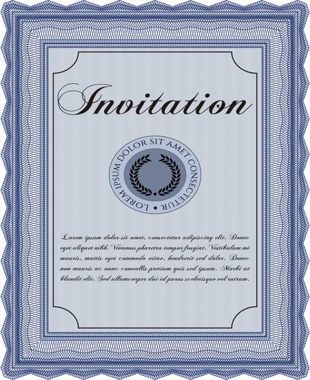 Vintage invitation template. Elegant design. With guilloche pattern and background. Vector illustration. 