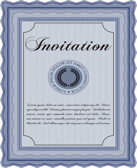 Vintage invitation template. Elegant design. With guilloche pattern and background. Vector illustration.