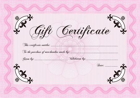 Formal Gift Certificate template. Elegant design. With guilloche pattern and background. Vector illustration. 