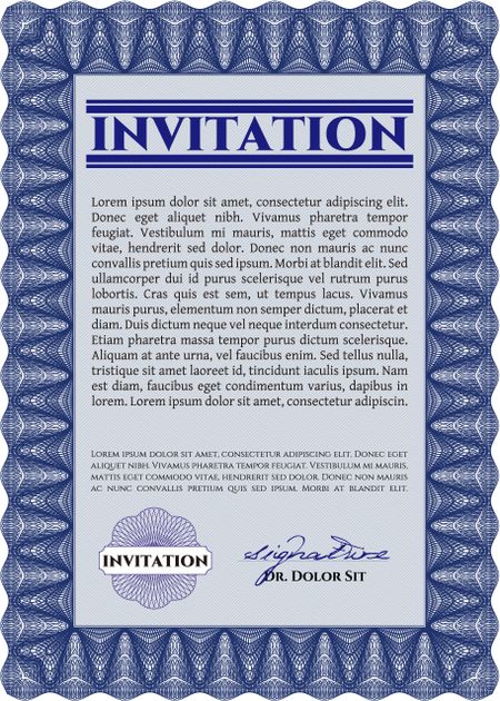 Vintage invitation template. Elegant design. Vector illustration. With guilloche pattern. 