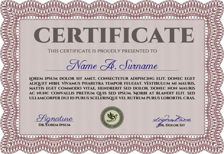 Certificate or diploma template. Easy to print. Cordial design. Customizable, Easy to edit and change colors. Red color.