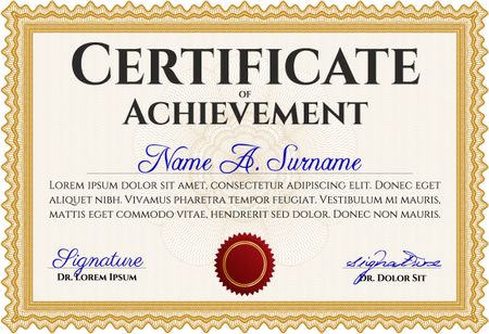 Certificate template. Customizable, Easy to edit and change colors. Easy to print. Nice design. Orange color.