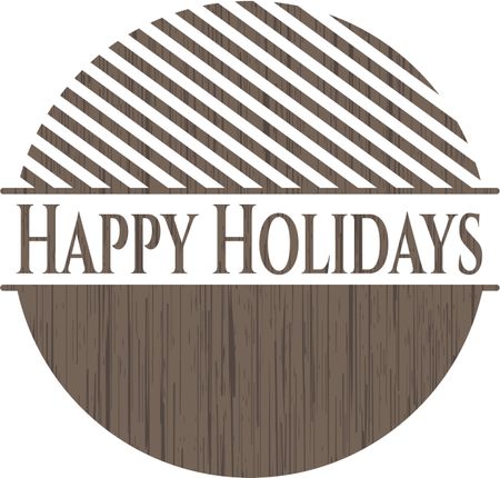 Happy Holidays wooden emblem. Retro