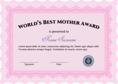 Best Mom Award. Superior design. With quality background. Border, frame. 