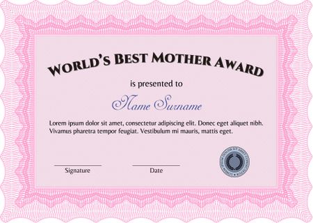 Best Mom Award. Superior design. With quality background. Border, frame.