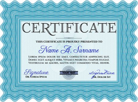 Sample Certificate. Artistry design. Vector pattern that is used in money and certificate. With quality background. Light blue color.