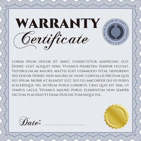 Warranty Certificate template. Easy to print. Detailed. Nice design. 