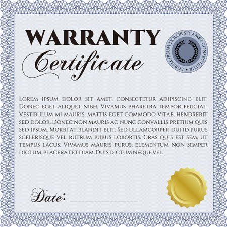 Warranty Certificate template. Easy to print. Detailed. Nice design.