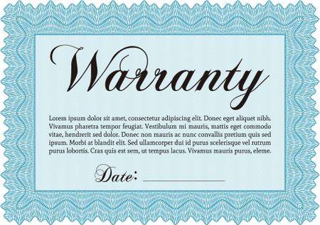 Warranty Certificate template. Detailed. Cordial design. Easy to print. 