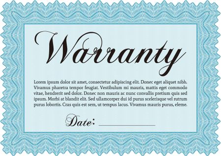 Warranty Certificate template. Detailed. Cordial design. Easy to print.