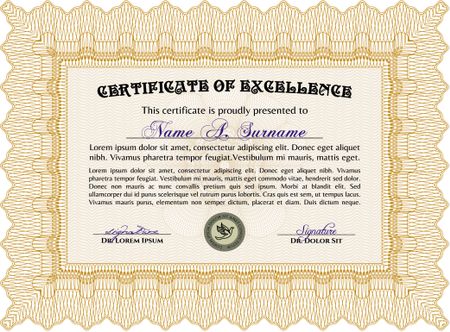 Orange Certificate or diploma template. Customizable, Easy to edit and change colors. Cordial design. Easy to print. 