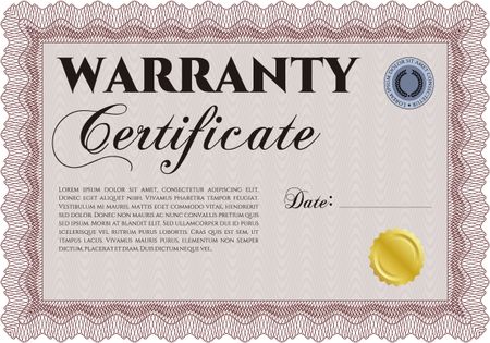 Template Warranty certificate. Border, frame. With quality background. Lovely design. 