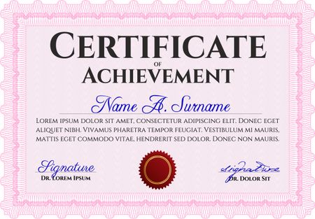 Pink Diploma template or certificate template. Vector pattern that is used in money and certificate. With quality background. Beauty design. 