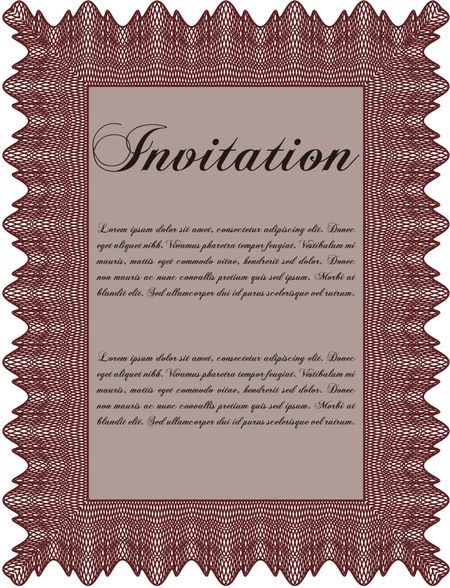 Vintage invitation template. Vector illustration. Elegant design. With guilloche pattern. 