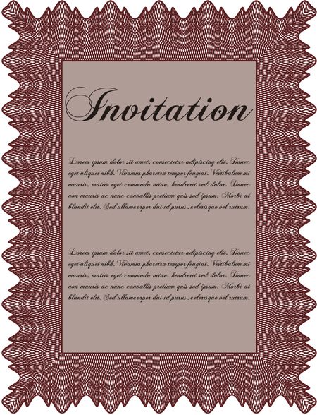 Vintage invitation template. Vector illustration. Elegant design. With guilloche pattern.