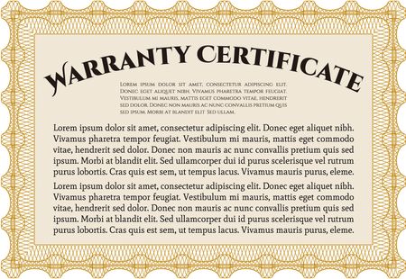 Sample Warranty certificate template. Vector illustration. Elegant design. With guilloche pattern. 