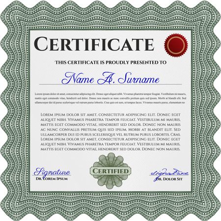 Sample Certificate. Vector pattern that is used in money and certificate. With quality background. Artistry design. Green color.