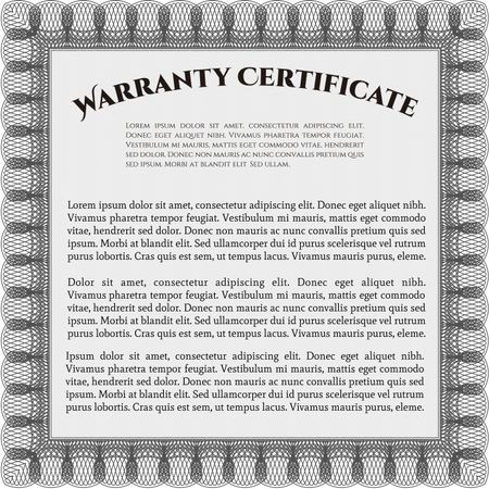 Warranty Certificate template. Cordial design. Detailed. With background. 