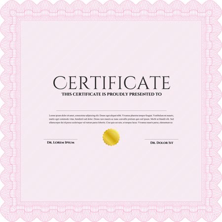 Certificate template. Customizable, Easy to edit and change colors. Easy to print. Nice design. Pink color.