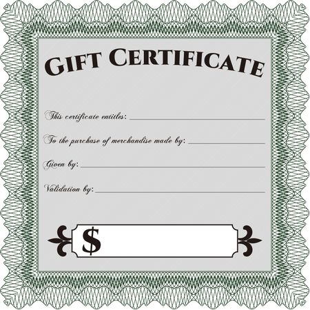 Modern gift certificate. With great quality guilloche pattern. Retro design.