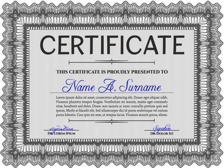 Certificate or diploma template. Good design. With background. Border, frame. Grey color.