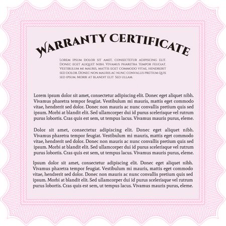 Sample Warranty certificate template. With guilloche pattern and background. Elegant design. Vector illustration. 