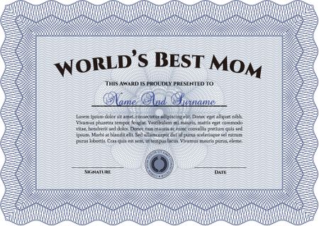 Best Mother Award Template. With guilloche pattern and background. Elegant design. Vector illustration. 