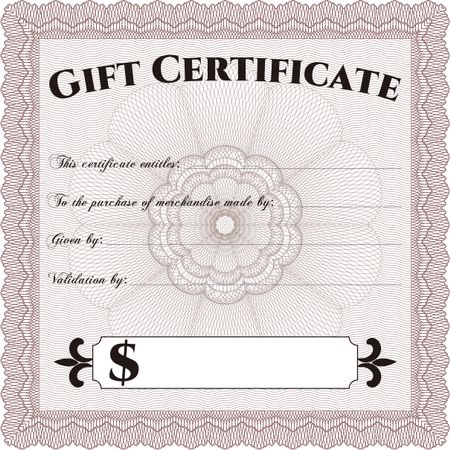 Gift certificate. Nice design. Detailed. Easy to print.