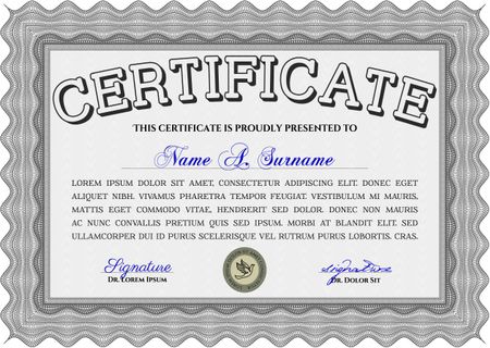 Grey Certificate template. Nice design. Customizable, Easy to edit and change colors. Easy to print. 