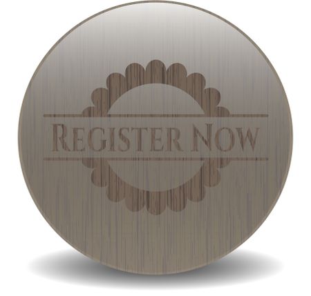 Register Now realistic wood emblem