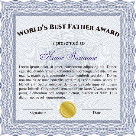 Best Father Award. With linear background. Border, frame. Beauty design. 