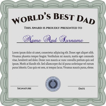 Best Dad Award Template. Vector illustration. Excellent complex design. With complex linear background. 