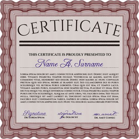 Red Certificate or diploma template. Border, frame. With background. Good design. 