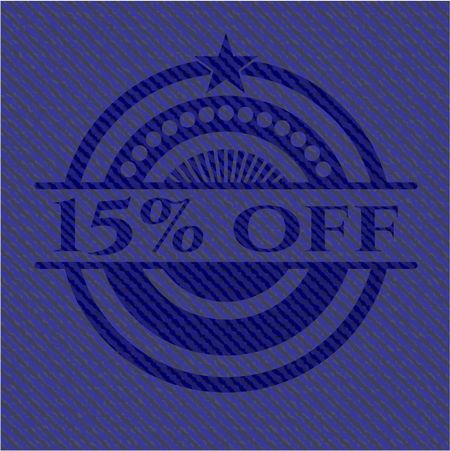 15% off badge with jean texture