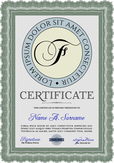 Green Diploma or certificate template. Lovely design. Customizable, Easy to edit and change colors. With complex background. 