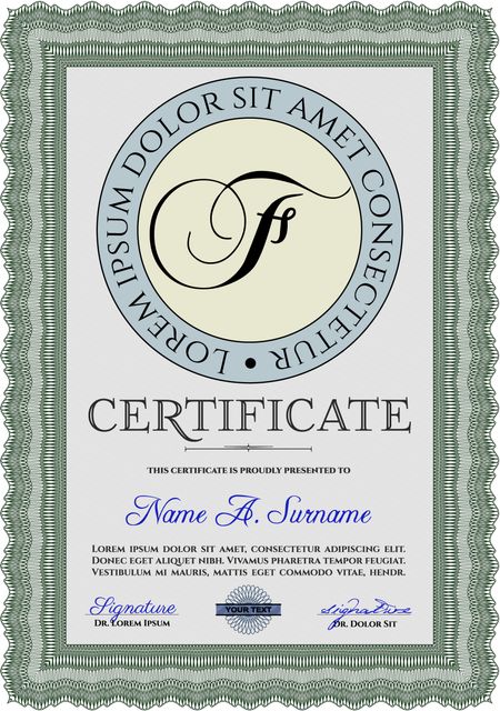 Green Diploma or certificate template. Lovely design. Customizable, Easy to edit and change colors. With complex background.