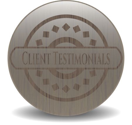 Client Testimonials vintage wooden emblem
