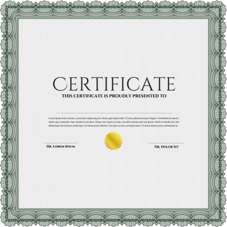 Certificate or diploma template. Good design. Border, frame. With background. Green color.