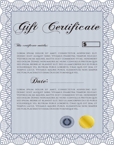 Formal Gift Certificate. Customizable, Easy to edit and change colors. Lovely design. Complex background.