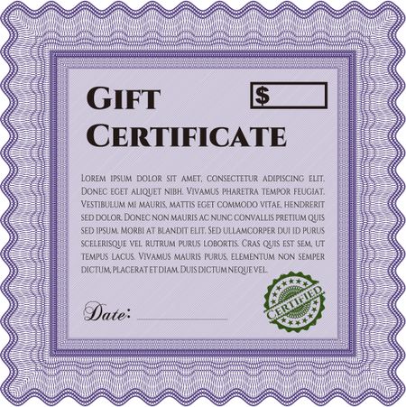 Gift certificate template. Complex design. Printer friendly. Detailed.