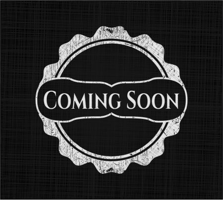 Coming Soon chalk emblem, retro style, chalk or chalkboard texture