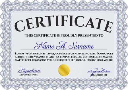 Blue Diploma template or certificate template. Artistry design. Vector pattern that is used in money and certificate. With quality background. 