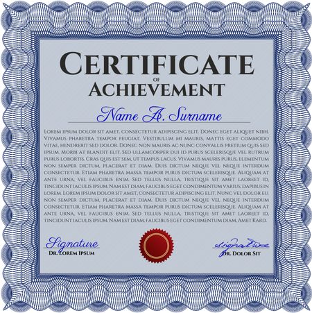 Blue Certificate template or diploma template. Vector pattern that is used in currency and diplomas.Superior design. Complex background. 