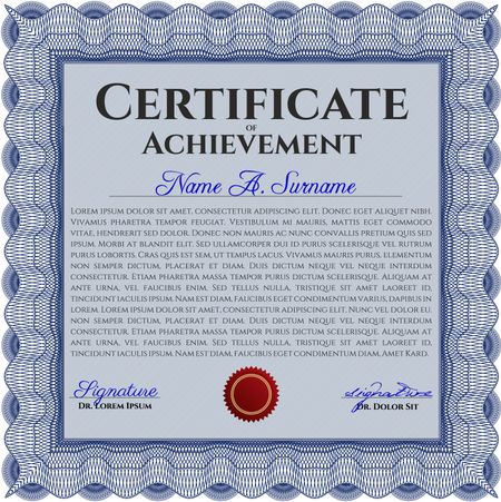 Blue Certificate template or diploma template. Vector pattern that is used in currency and diplomas.Superior design. Complex background.