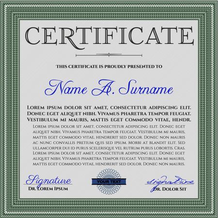 Green Certificate template or diploma template. Vector pattern that is used in currency and diplomas.Superior design. Complex background. 