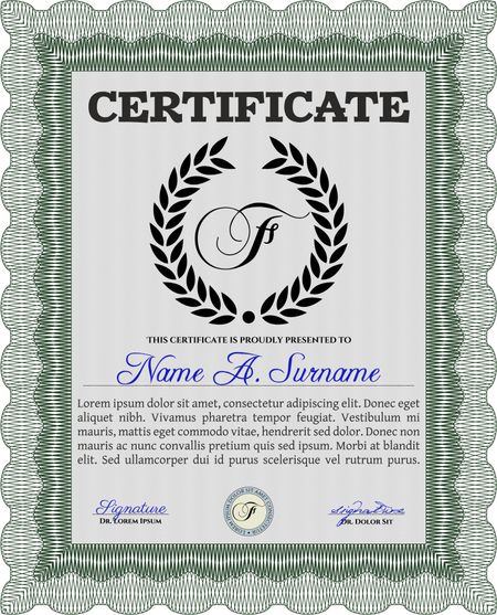 Green Certificate template. Printer friendly. Detailed. Nice design. 