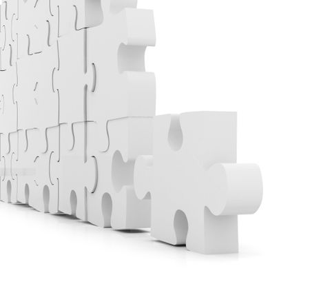 illustration of a puzzle assembling isolated over white